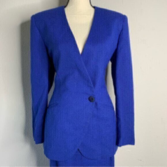 Saville Vintage Inspired Royal Blue Women’s Two-Piece Skirt Suit Set - Picture 9 of 17